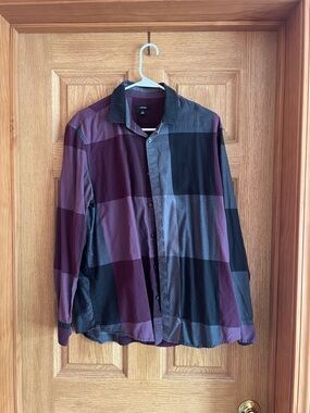 Alfani Men's Plaid Button-Down Shirt in Burgundy and Black